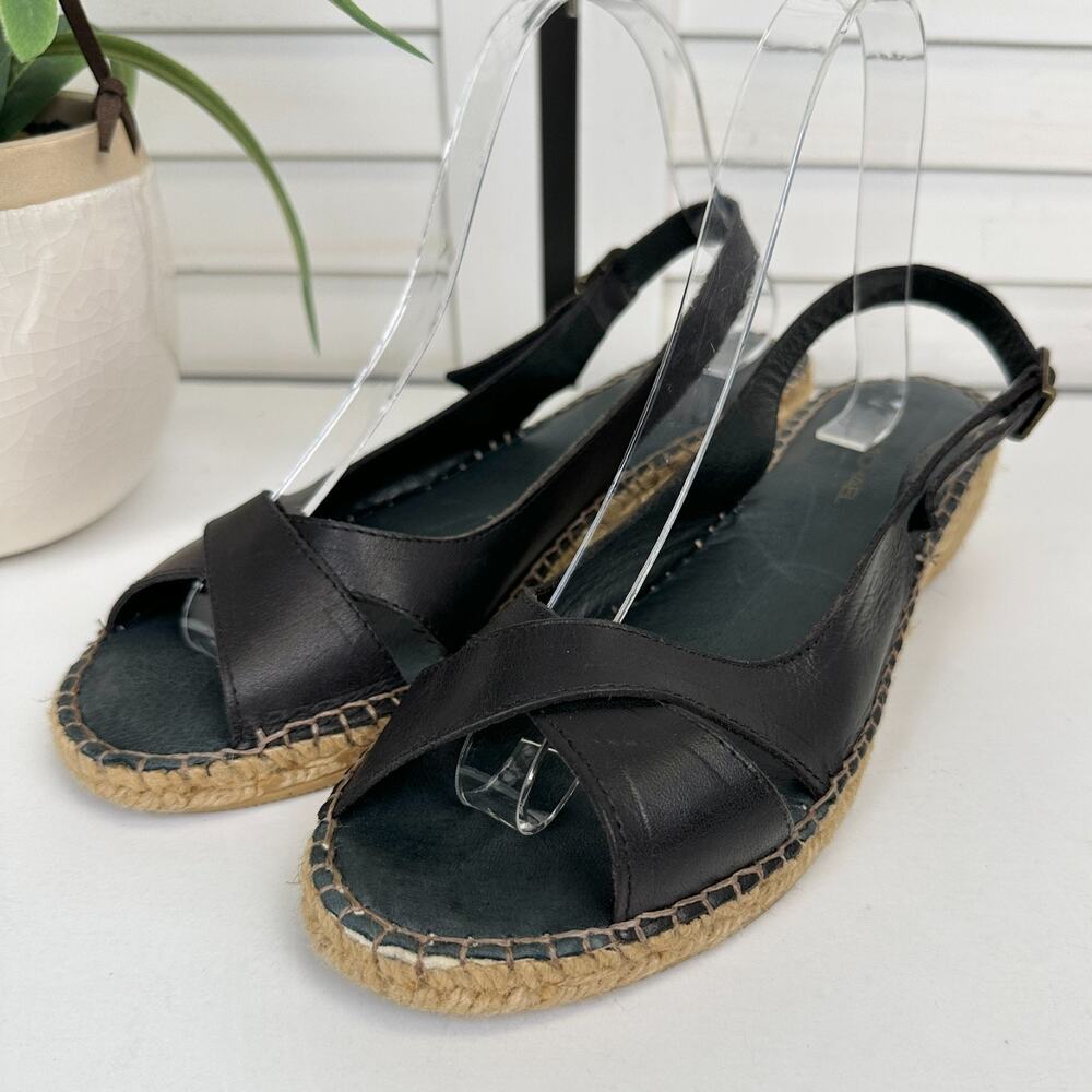 Eric Michael Black Leather Crisscross Espadrilles Slingback Sandals EU 40 US‎ 10